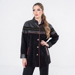 Di Capra International Black Leather  Suede Jacket with Gold Embellishment Large